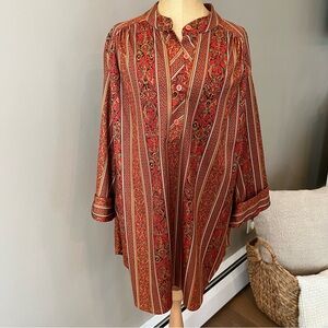 Vintage Baroque Polyester Button Down Size 22W Red Gold Allover Pattern